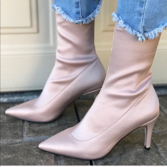 Shopbop Shoes - Blush Pink Pointed Toe Kitten Heel Sock Ankle Boot